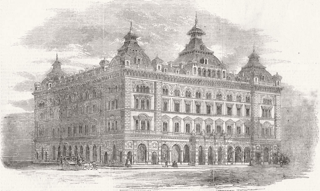 LONDON. The International Hotel 1858 old antique vintage print picture